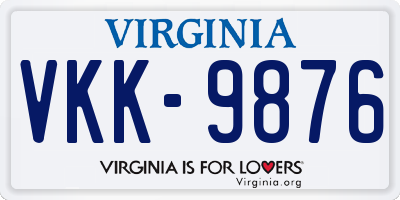 VA license plate VKK9876
