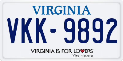 VA license plate VKK9892