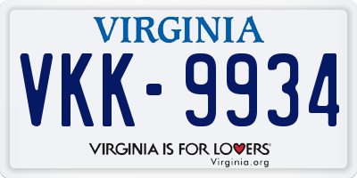 VA license plate VKK9934