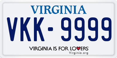 VA license plate VKK9999