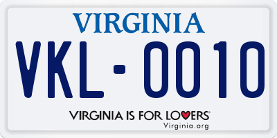 VA license plate VKL0010