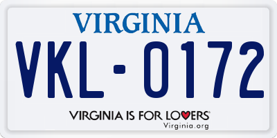 VA license plate VKL0172
