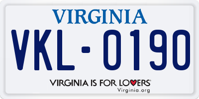 VA license plate VKL0190