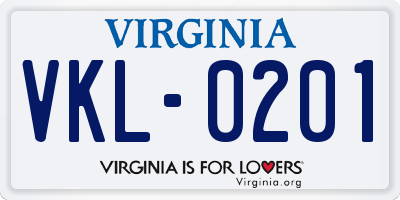 VA license plate VKL0201