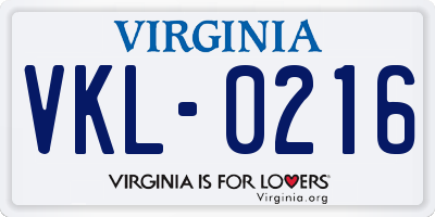 VA license plate VKL0216