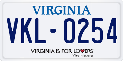 VA license plate VKL0254