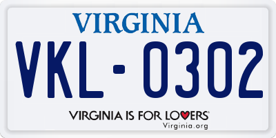 VA license plate VKL0302