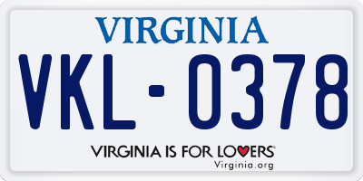 VA license plate VKL0378