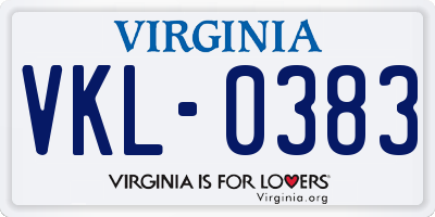 VA license plate VKL0383