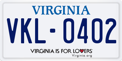 VA license plate VKL0402