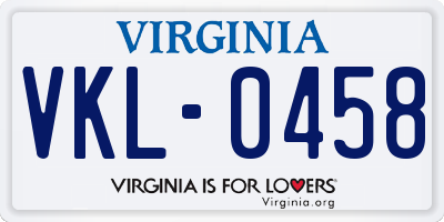 VA license plate VKL0458