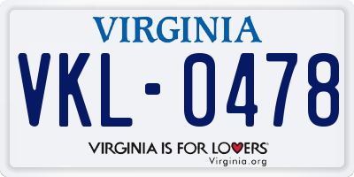 VA license plate VKL0478