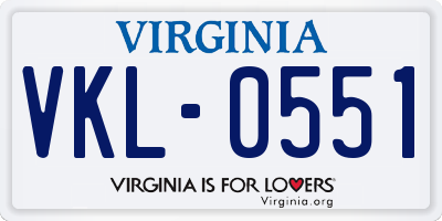 VA license plate VKL0551