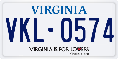 VA license plate VKL0574