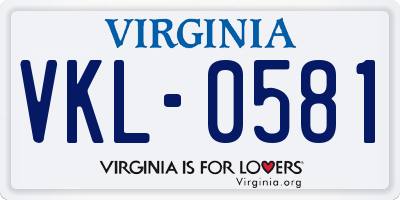 VA license plate VKL0581