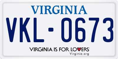VA license plate VKL0673