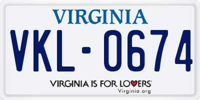 VA license plate VKL0674