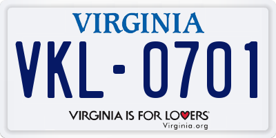 VA license plate VKL0701