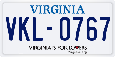 VA license plate VKL0767