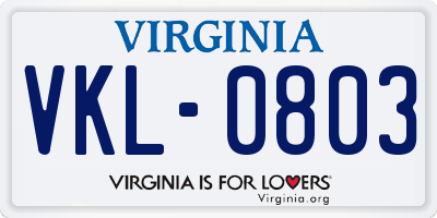 VA license plate VKL0803