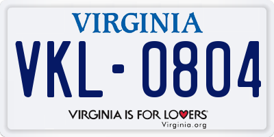 VA license plate VKL0804