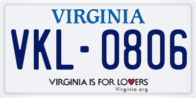 VA license plate VKL0806