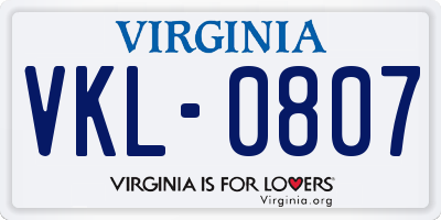 VA license plate VKL0807
