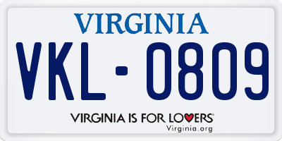VA license plate VKL0809