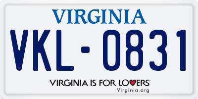 VA license plate VKL0831