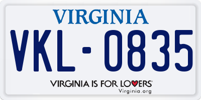 VA license plate VKL0835
