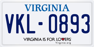 VA license plate VKL0893