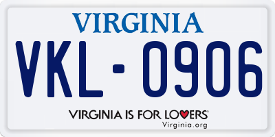 VA license plate VKL0906