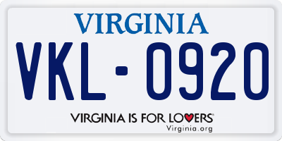 VA license plate VKL0920