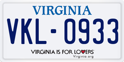 VA license plate VKL0933