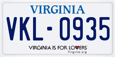 VA license plate VKL0935