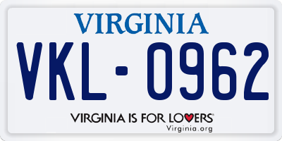 VA license plate VKL0962