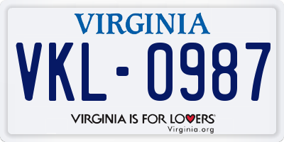 VA license plate VKL0987