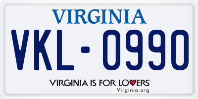 VA license plate VKL0990