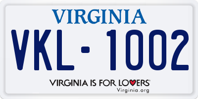 VA license plate VKL1002