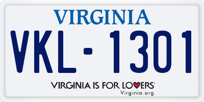 VA license plate VKL1301