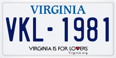 VA license plate VKL1981