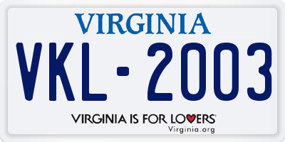 VA license plate VKL2003