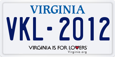 VA license plate VKL2012
