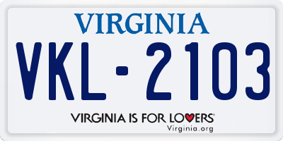 VA license plate VKL2103