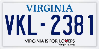 VA license plate VKL2381