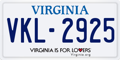 VA license plate VKL2925