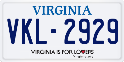 VA license plate VKL2929
