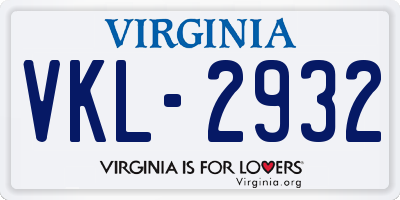 VA license plate VKL2932