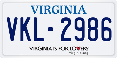 VA license plate VKL2986