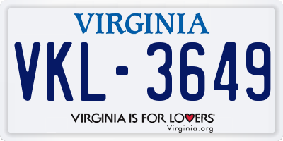 VA license plate VKL3649